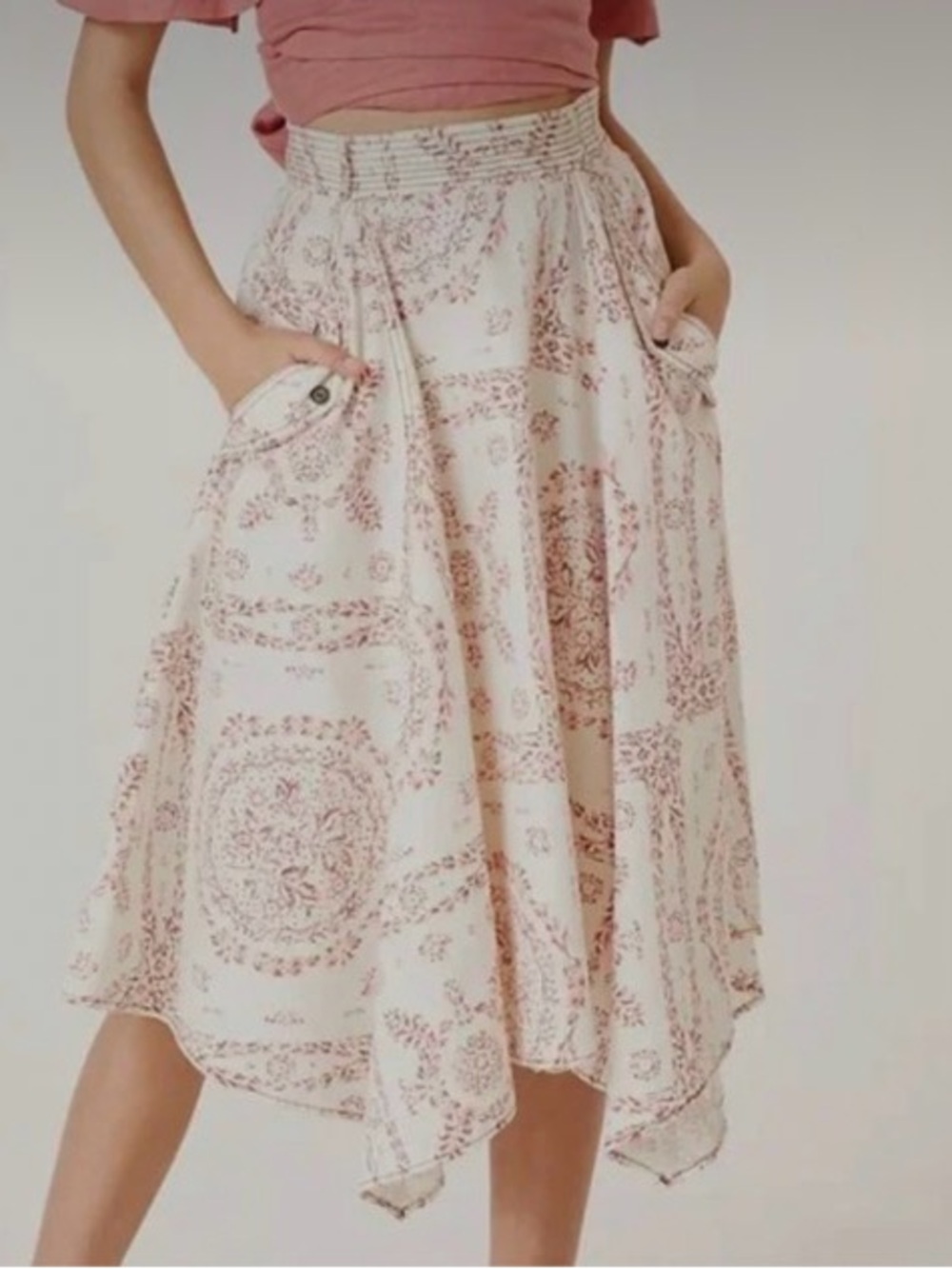 Anthropologie Pilcro asymmetrical handkerchief hem midi skirt